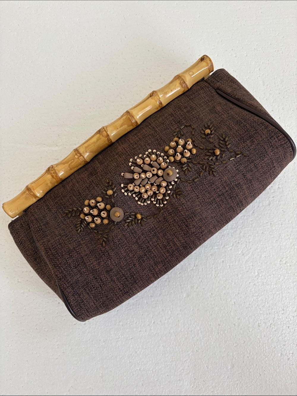 Avon Brown Embellished Clutch with Bamboo Handle